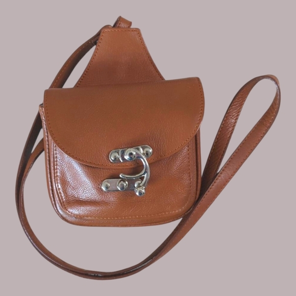 Sundance Soft Leather Mini Crossbody Lightweight Cognac Made In Italy - Picture 1 of 13